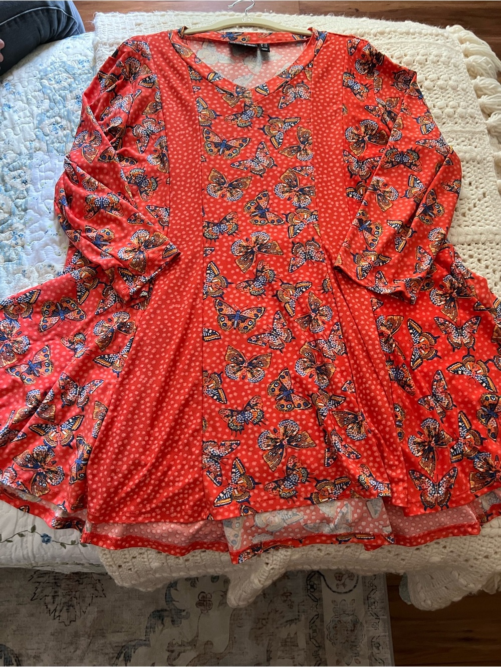 Attitudes by Renee Orange Butterfly Print V-neck Tunic - Picture 9 of 13